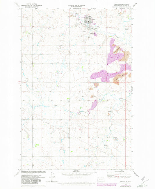 Classic USGS Center North Dakota 7.5'x7.5' Topo Map Image