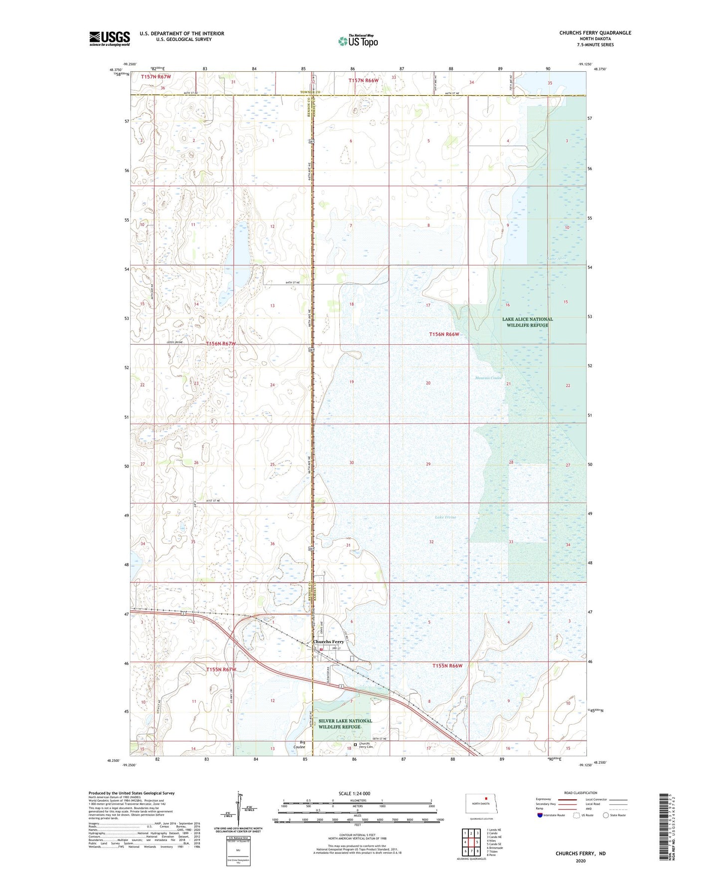 Churchs Ferry North Dakota US Topo Map Image