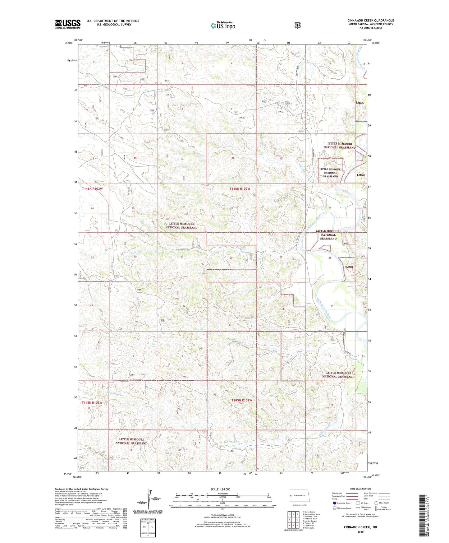 Cinnamon Creek North Dakota US Topo Map Image