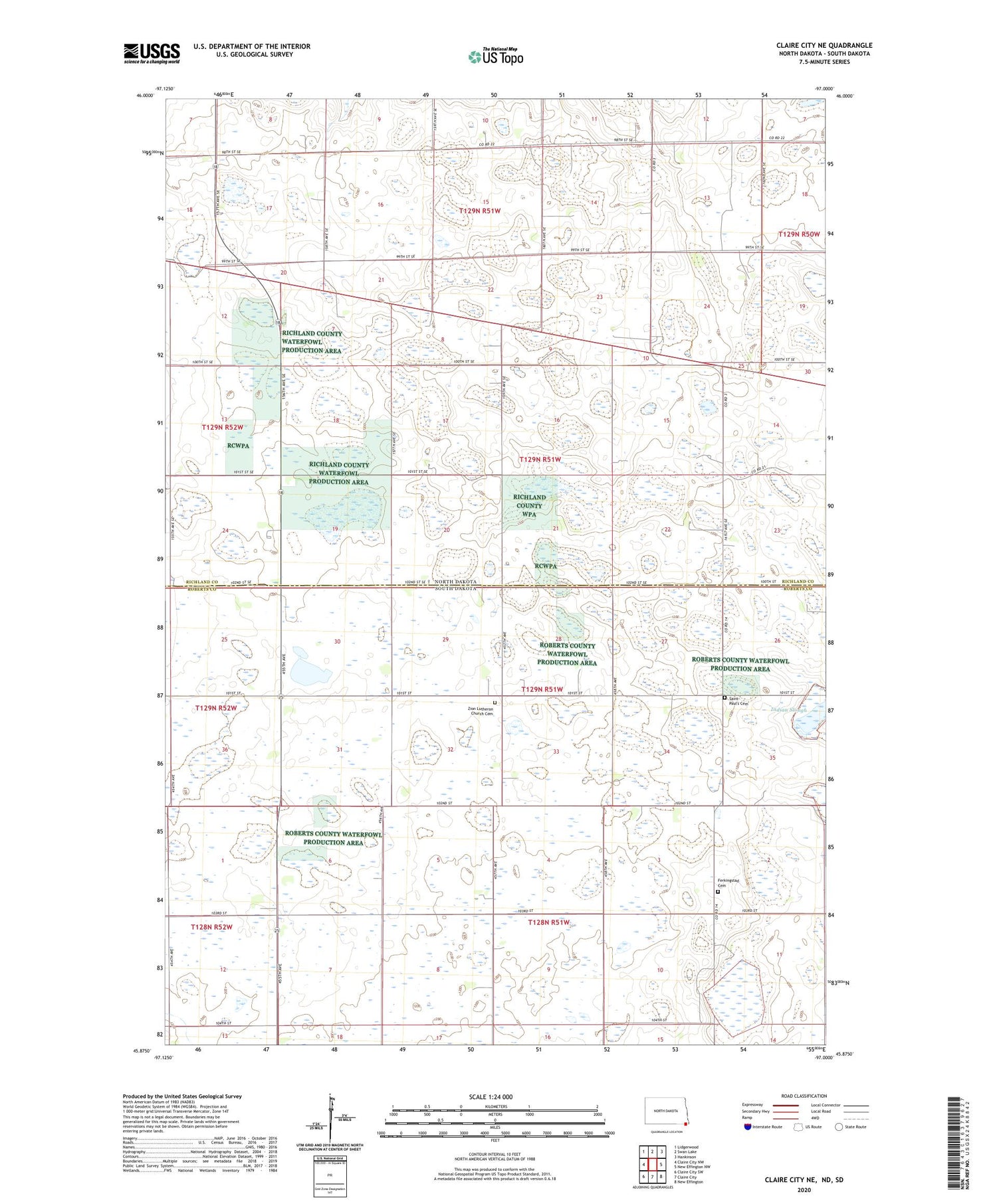 Claire City NE North Dakota US Topo Map Image