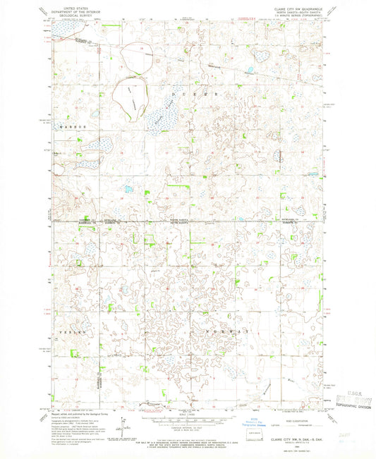 Classic USGS Claire City NW North Dakota 7.5'x7.5' Topo Map Image