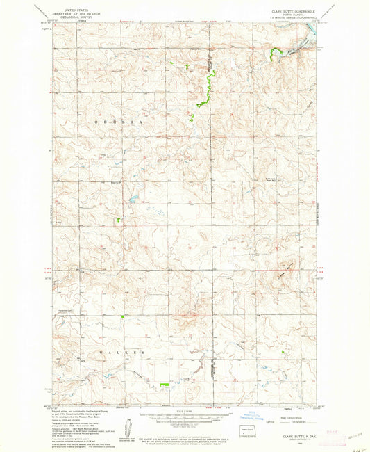 Classic USGS Clark Butte North Dakota 7.5'x7.5' Topo Map Image