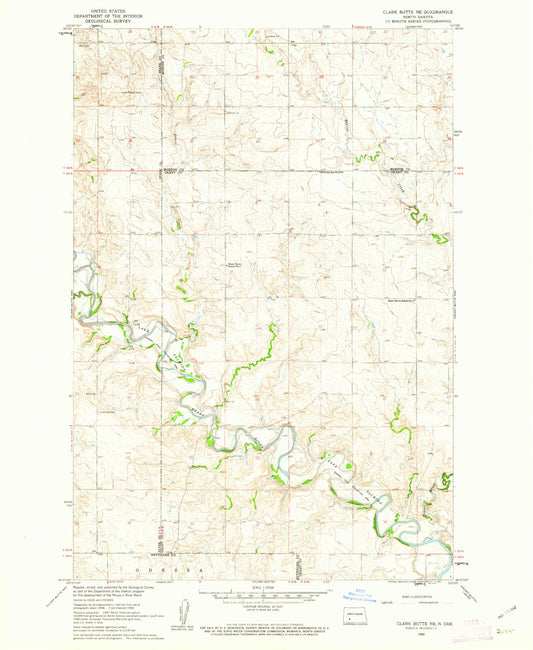 Classic USGS Clark Butte NE North Dakota 7.5'x7.5' Topo Map Image