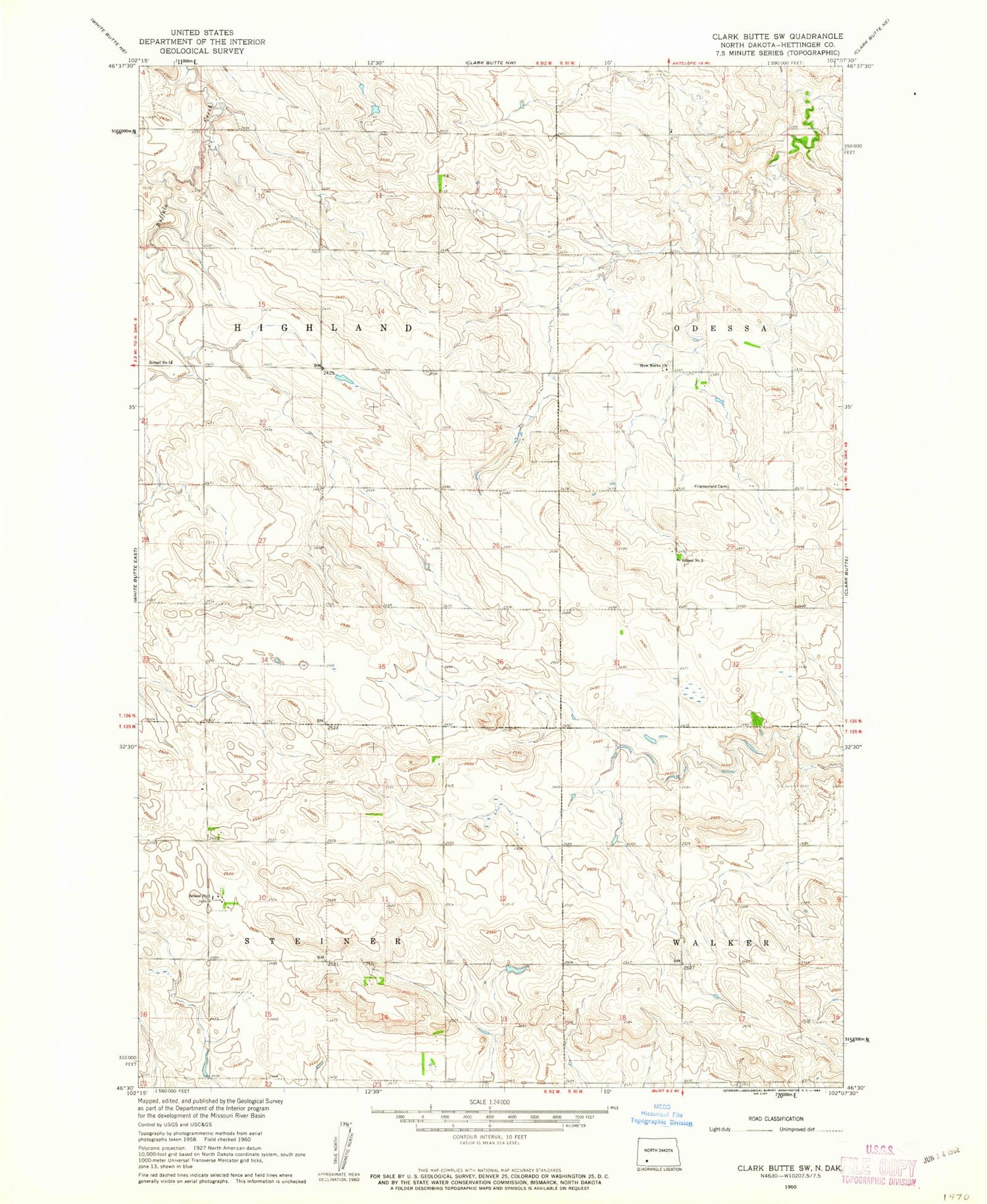 Classic USGS Clark Butte SW North Dakota 7.5'x7.5' Topo Map Image