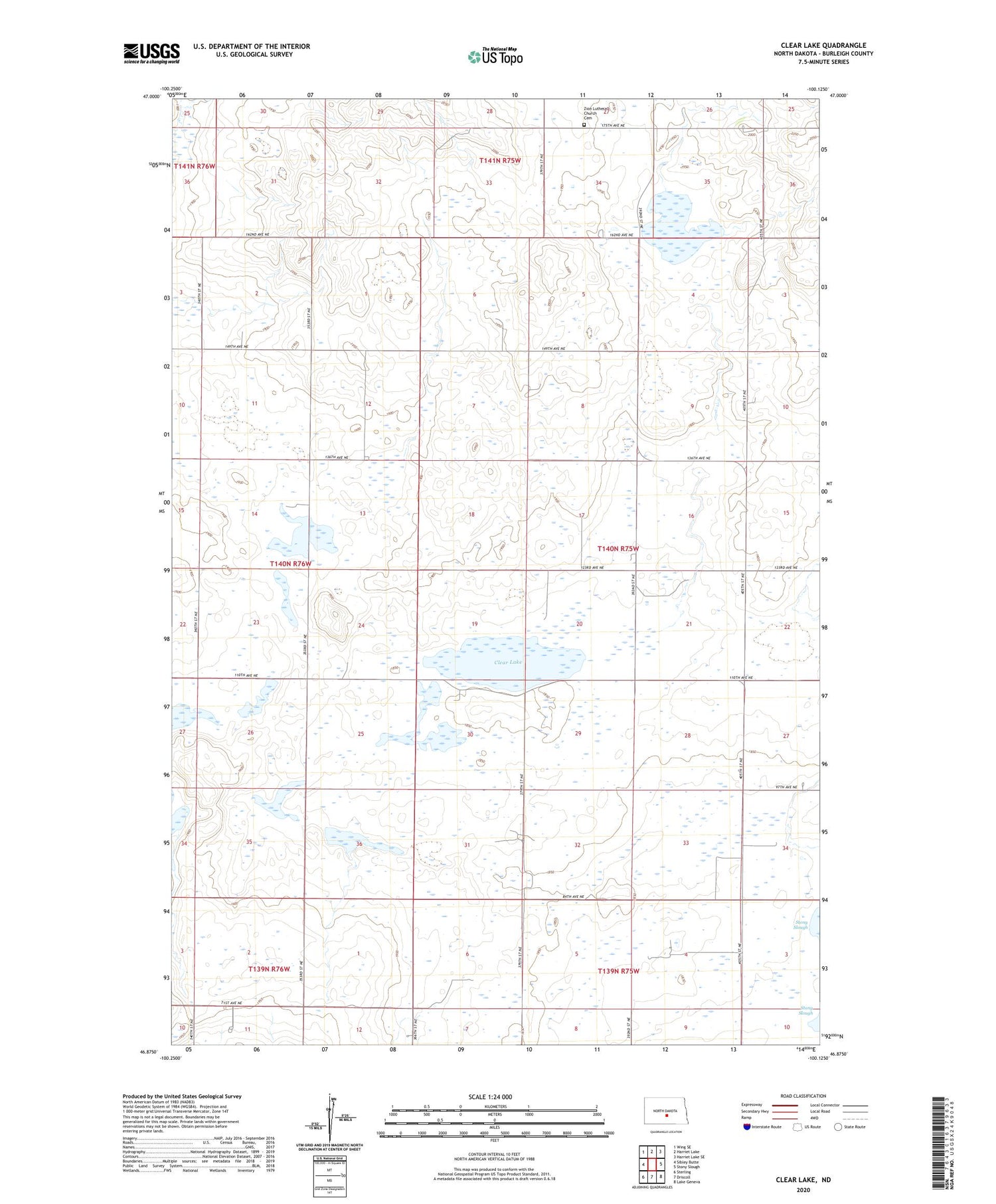 Clear Lake North Dakota US Topo Map Image