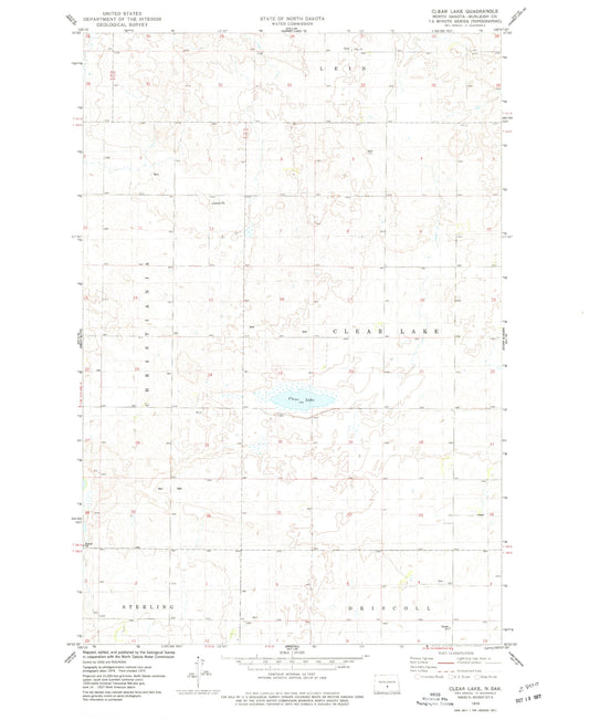 Classic USGS Clear Lake North Dakota 7.5'x7.5' Topo Map Image