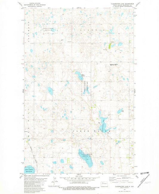 Classic USGS Clearwater Lake North Dakota 7.5'x7.5' Topo Map Image