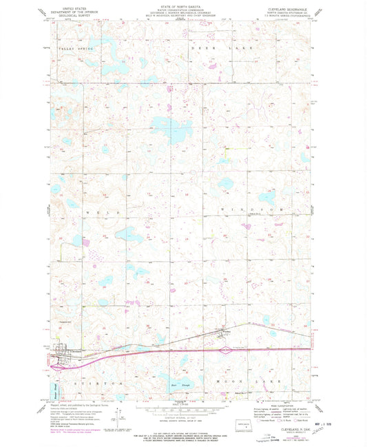 Classic USGS Cleveland North Dakota 7.5'x7.5' Topo Map Image