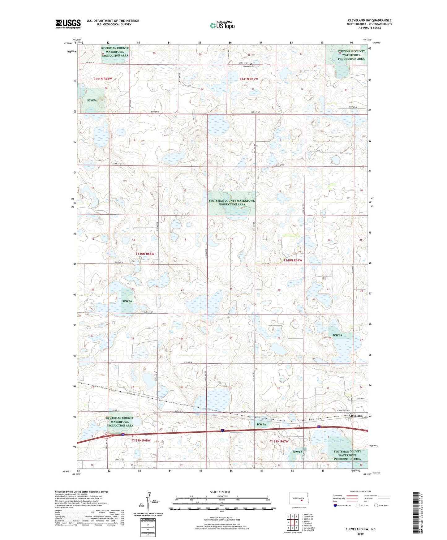 Cleveland NW North Dakota US Topo Map Image