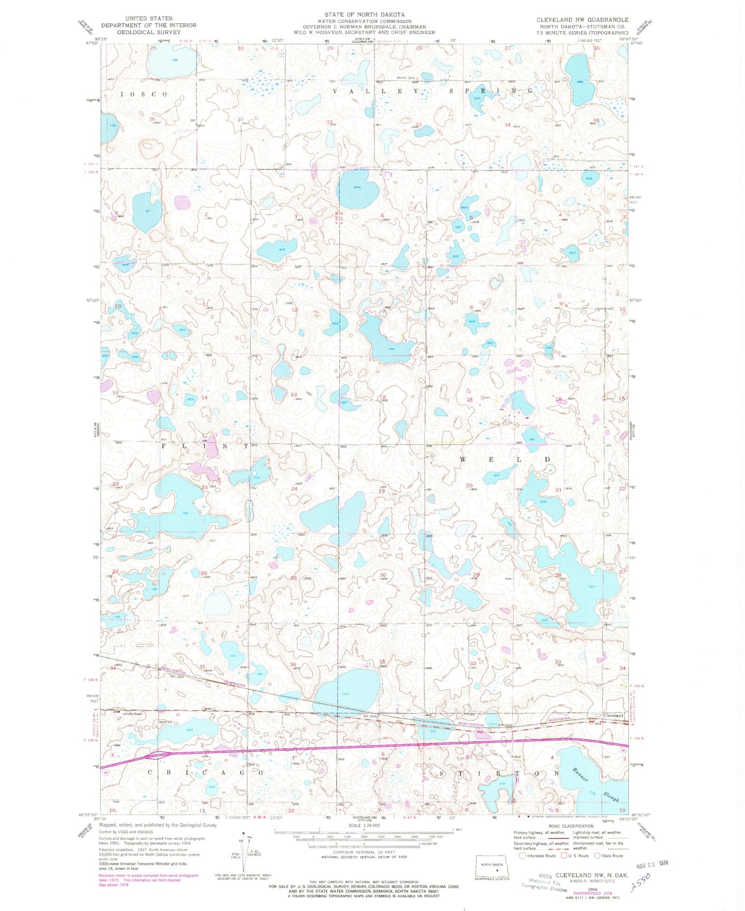 Classic USGS Cleveland NW North Dakota 7.5'x7.5' Topo Map Image