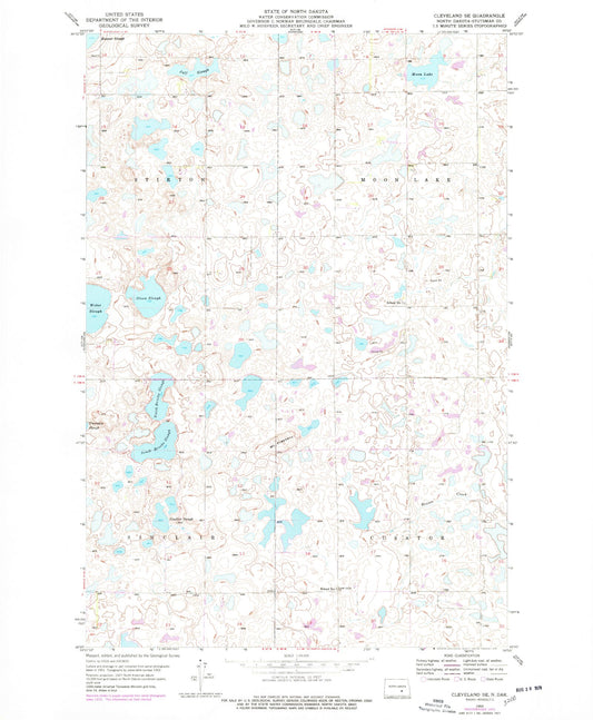 Classic USGS Cleveland SE North Dakota 7.5'x7.5' Topo Map Image