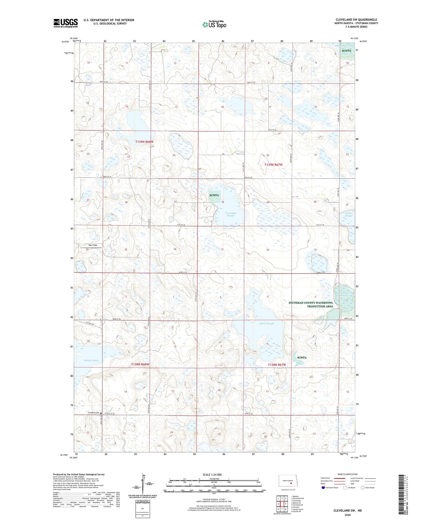 Cleveland SW North Dakota US Topo Map Image