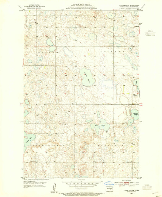 Classic USGS Cleveland SW North Dakota 7.5'x7.5' Topo Map Image