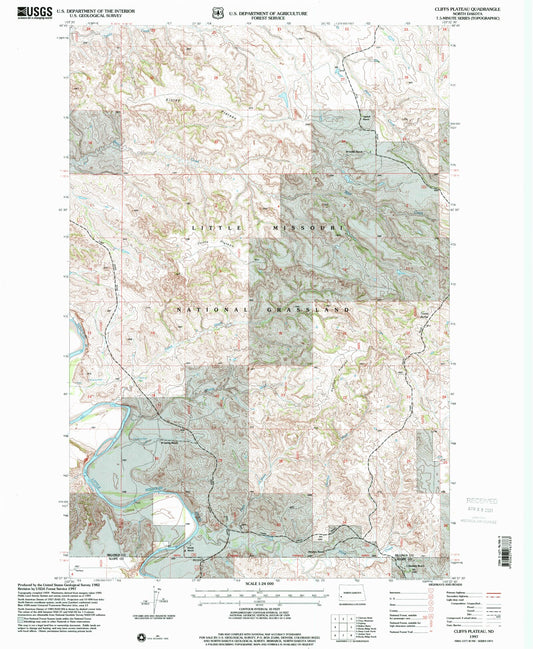 Classic USGS Cliffs Plateau North Dakota 7.5'x7.5' Topo Map Image