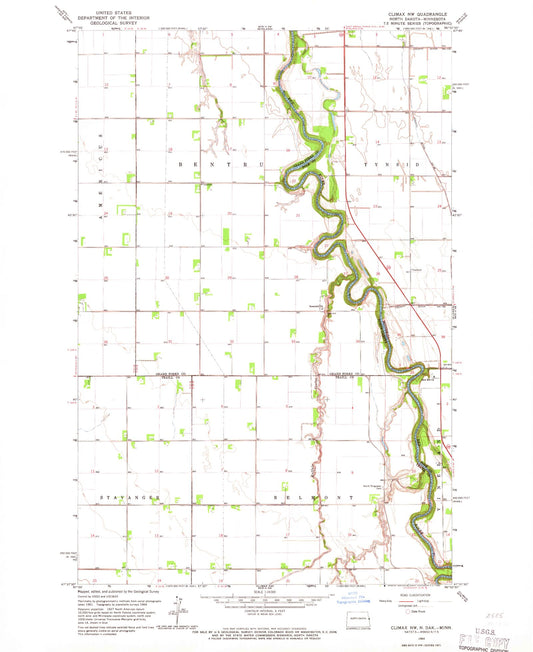 Classic USGS Climax NW North Dakota 7.5'x7.5' Topo Map Image