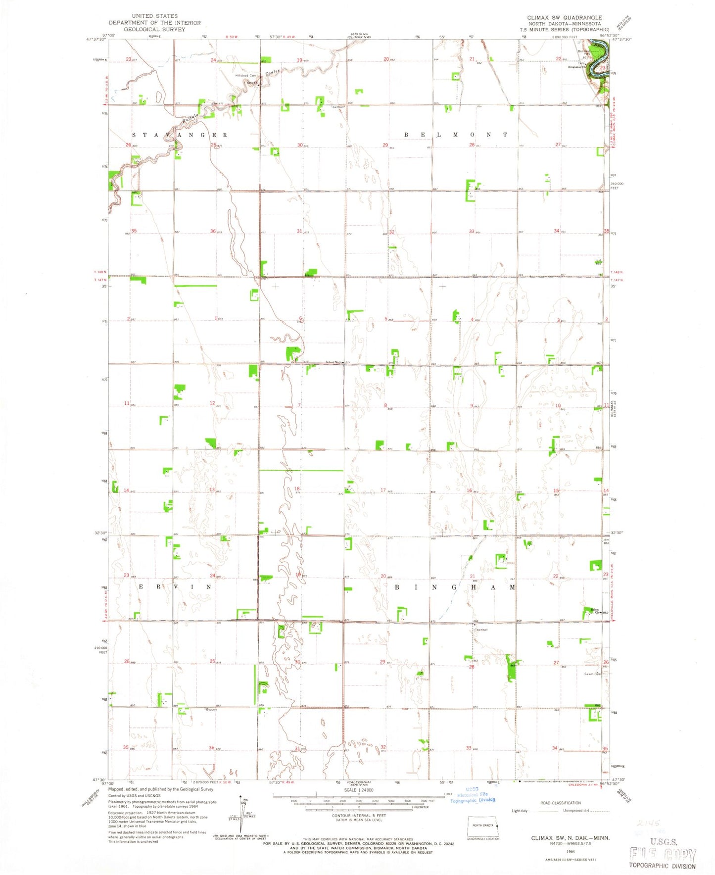 Classic USGS Climax SW North Dakota 7.5'x7.5' Topo Map Image