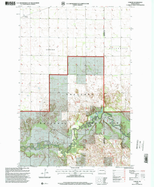 Classic USGS Coburn North Dakota 7.5'x7.5' Topo Map Image