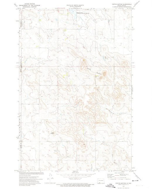 Classic USGS Coffin Buttes North Dakota 7.5'x7.5' Topo Map Image