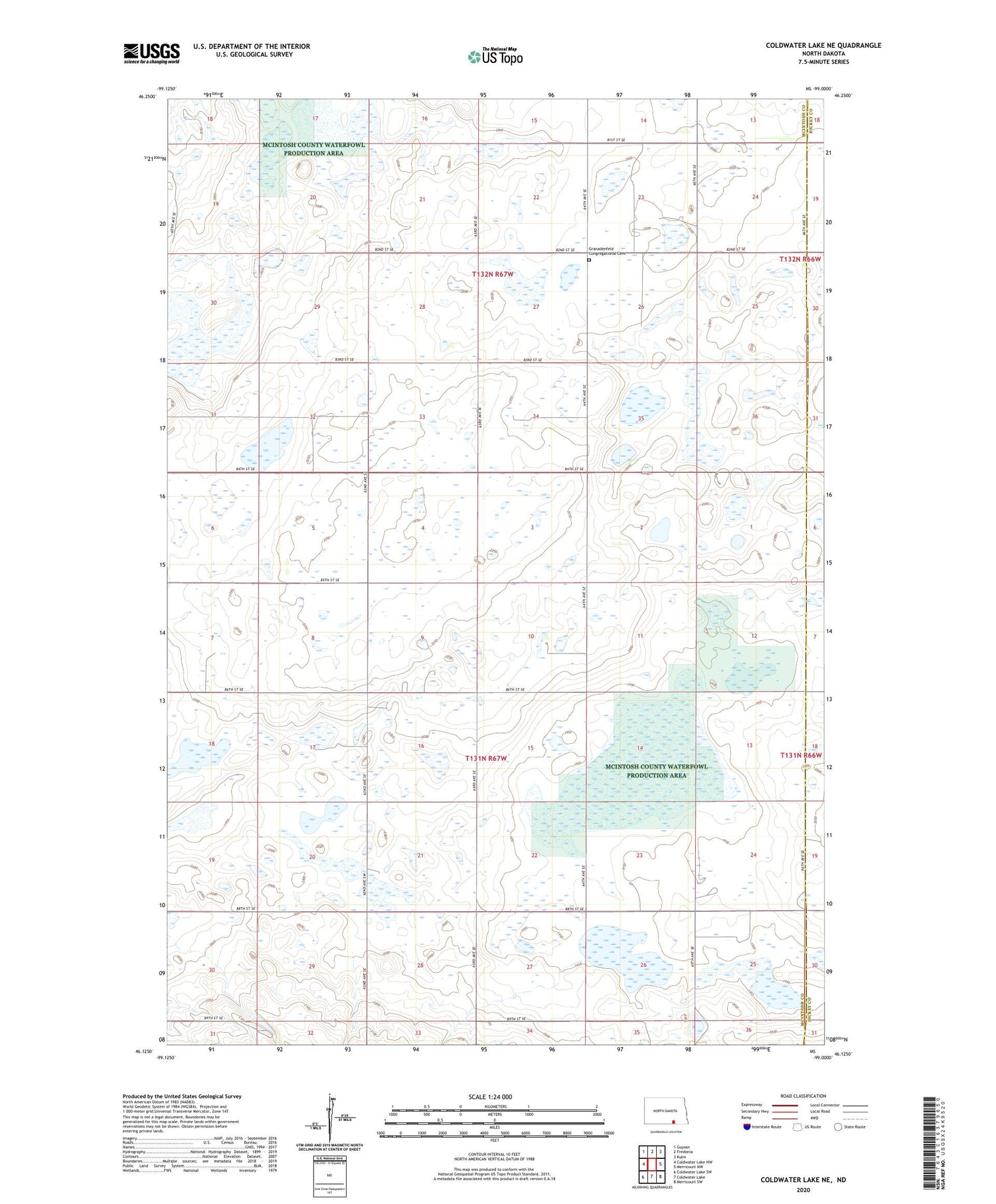 Coldwater Lake NE North Dakota US Topo Map Image