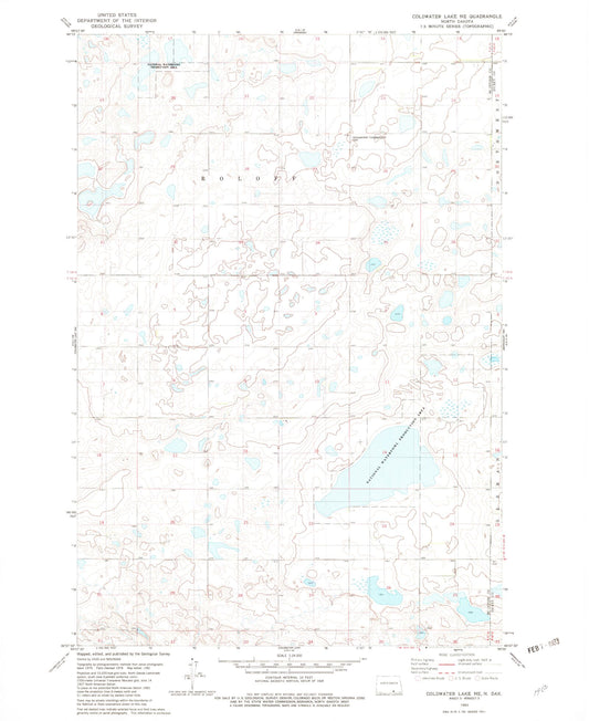 Classic USGS Coldwater Lake NE North Dakota 7.5'x7.5' Topo Map Image