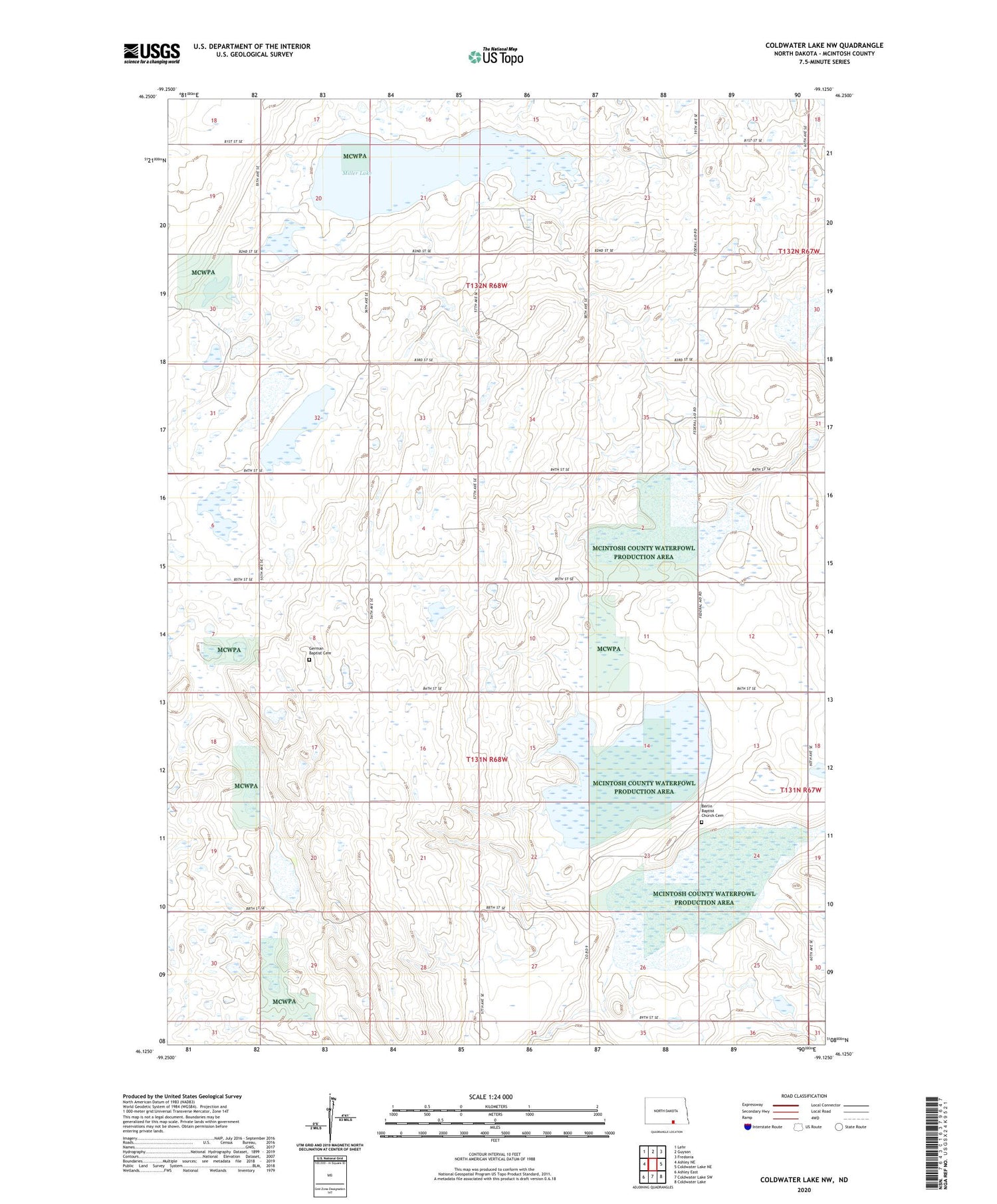 Coldwater Lake NW North Dakota US Topo Map Image