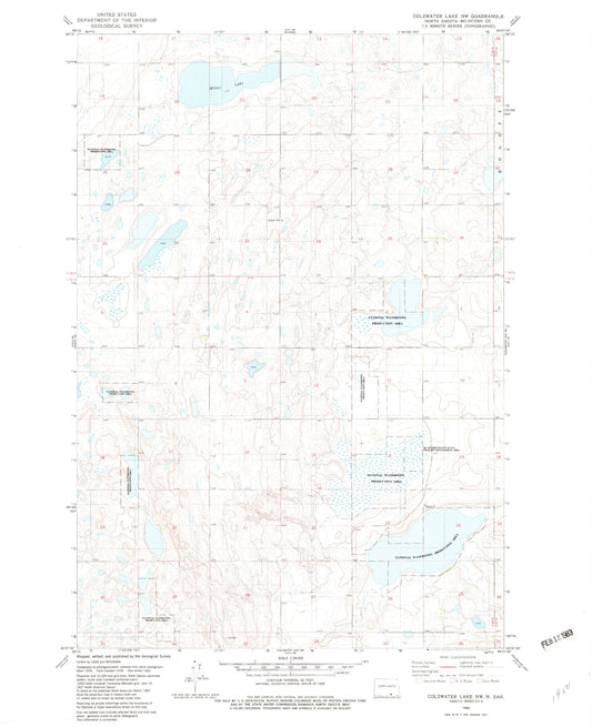 Classic USGS Coldwater Lake NW North Dakota 7.5'x7.5' Topo Map Image