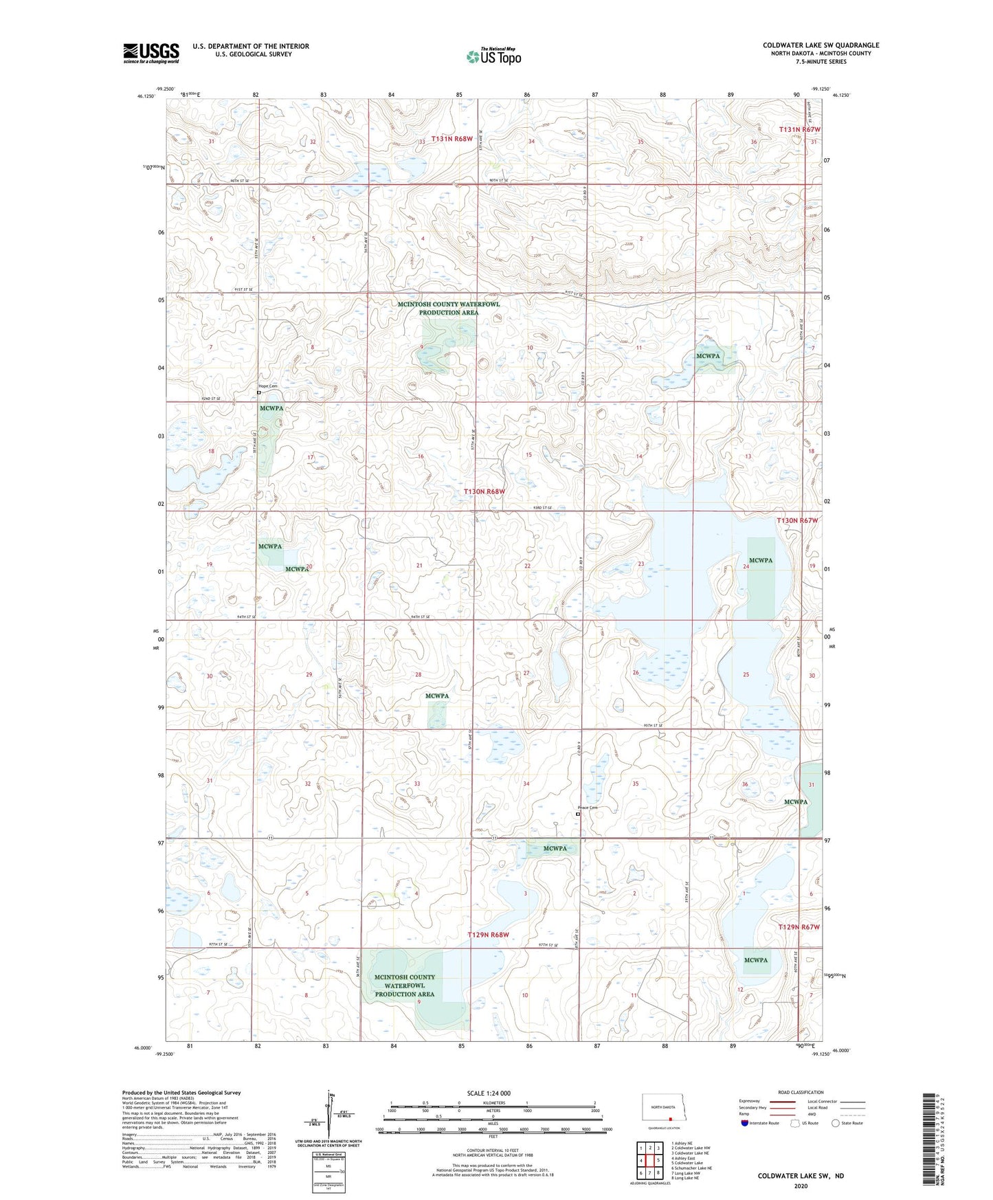 Coldwater Lake SW North Dakota US Topo Map Image