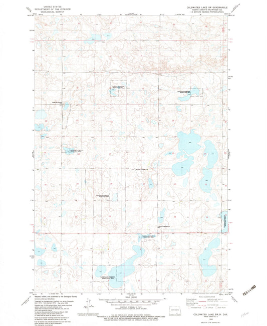 Classic USGS Coldwater Lake SW North Dakota 7.5'x7.5' Topo Map Image