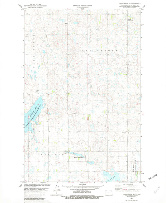 Classic USGS Coleharbor NE North Dakota 7.5'x7.5' Topo Map Image
