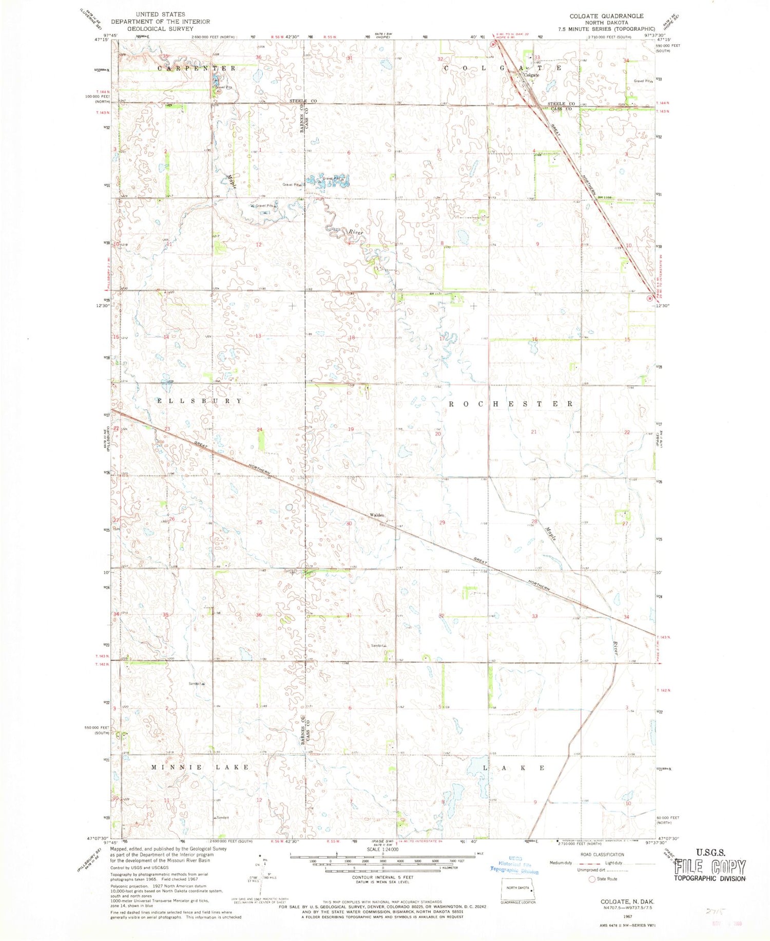 Classic USGS Colgate North Dakota 7.5'x7.5' Topo Map Image