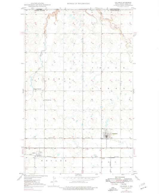Classic USGS Columbus North Dakota 7.5'x7.5' Topo Map Image