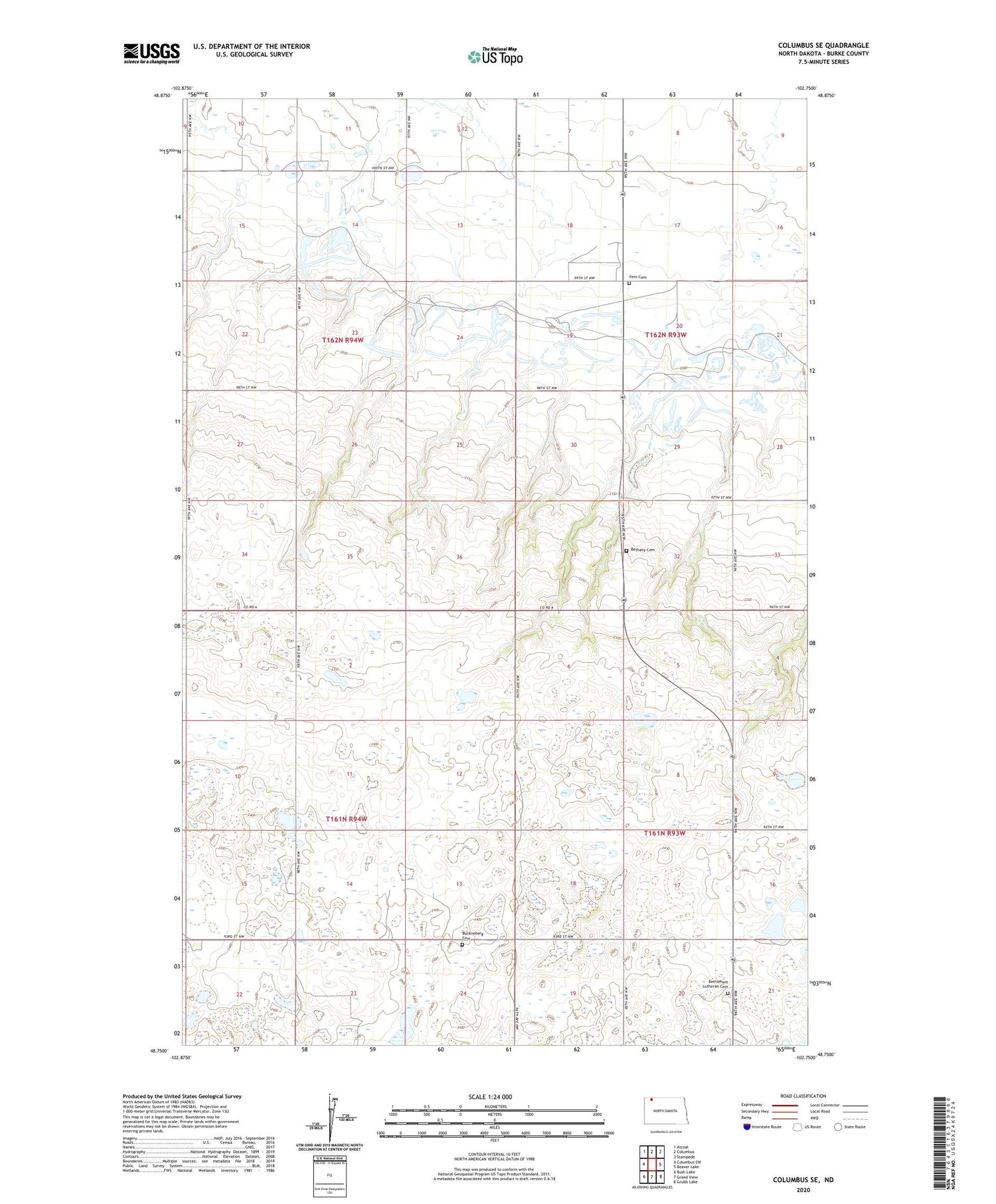 Columbus SE North Dakota US Topo Map Image