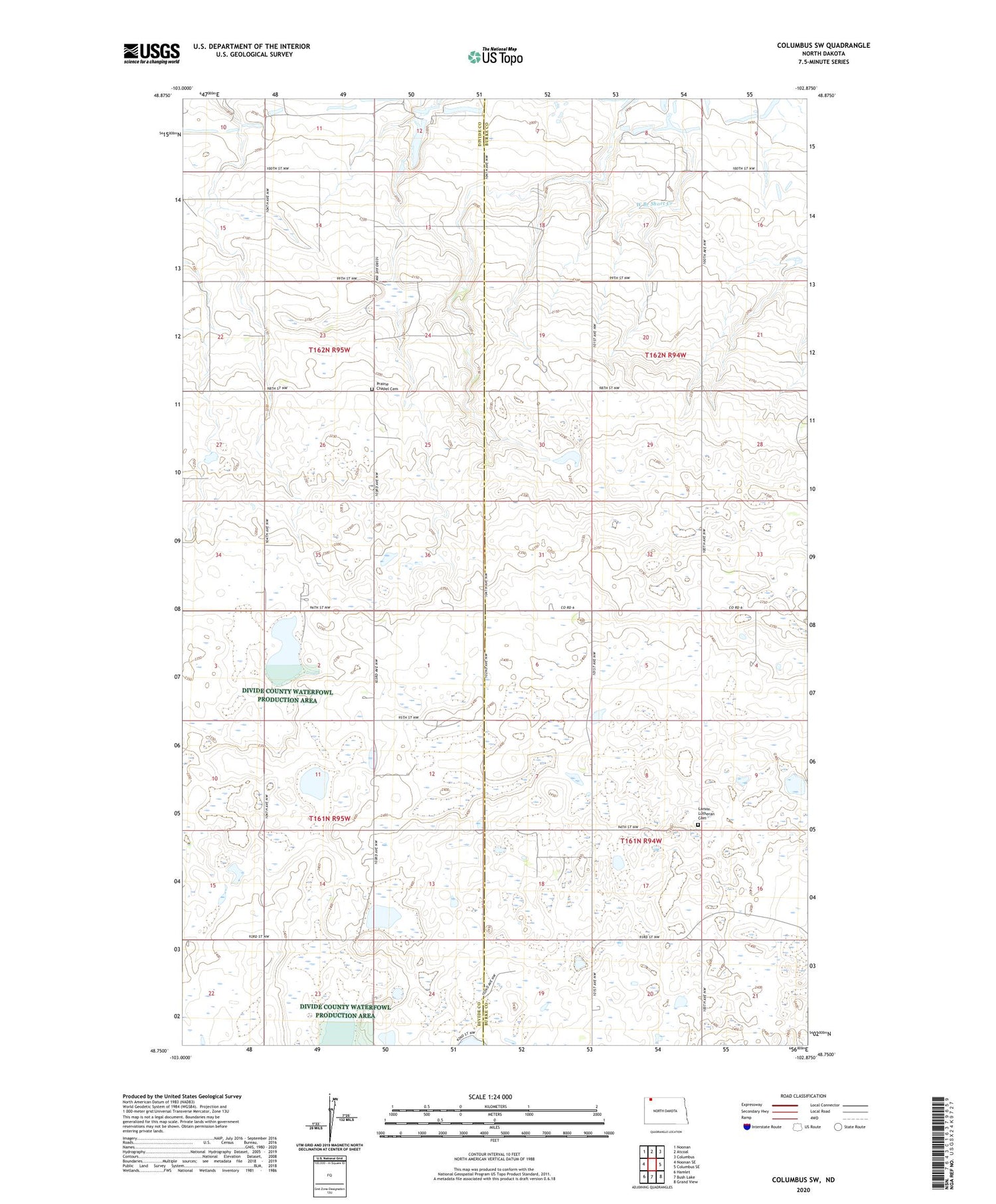 Columbus SW North Dakota US Topo Map Image