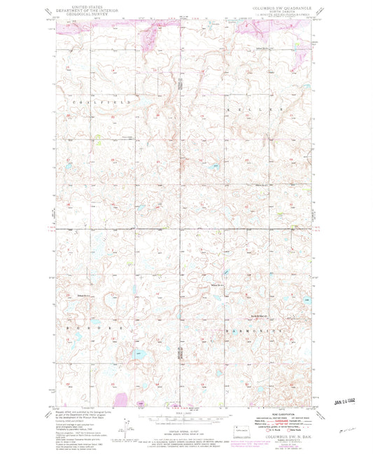 Classic USGS Columbus SW North Dakota 7.5'x7.5' Topo Map Image