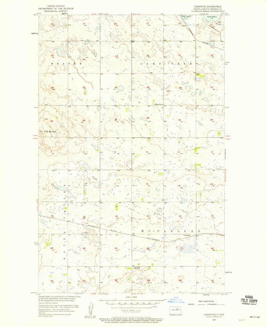 Classic USGS Comstock North Dakota 7.5'x7.5' Topo Map Image