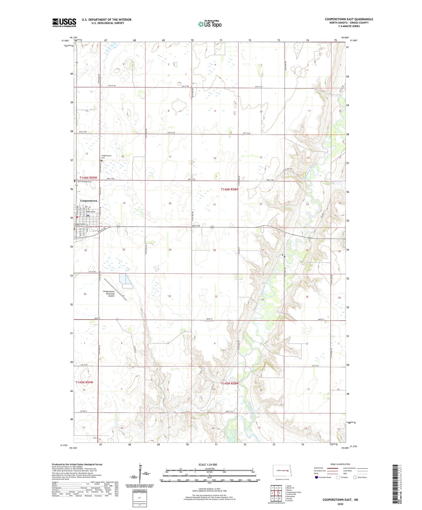 Cooperstown East North Dakota US Topo Map Image