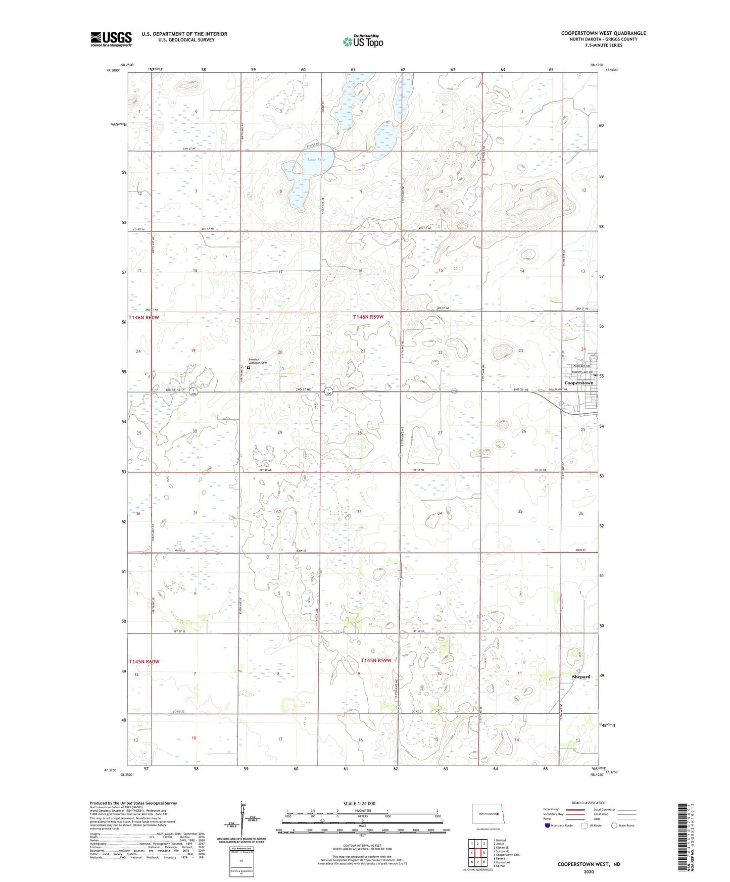 Cooperstown West North Dakota US Topo Map Image