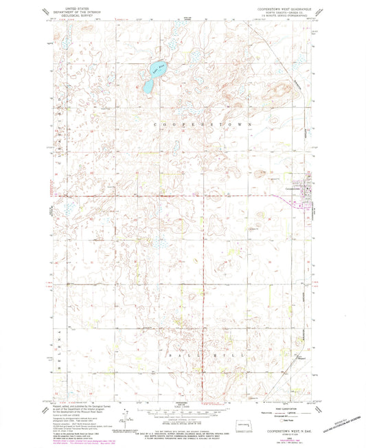 Classic USGS Cooperstown West North Dakota 7.5'x7.5' Topo Map Image