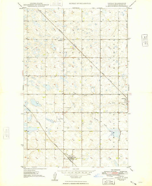 Classic USGS Coteau North Dakota 7.5'x7.5' Topo Map Image