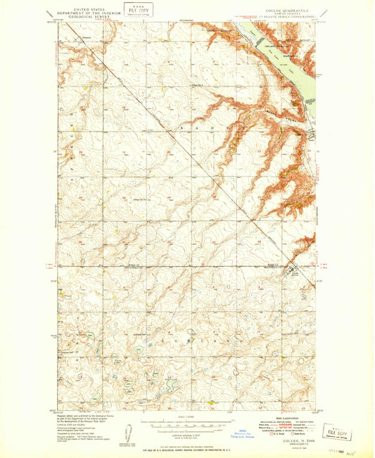 Classic USGS Coulee North Dakota 7.5'x7.5' Topo Map Image