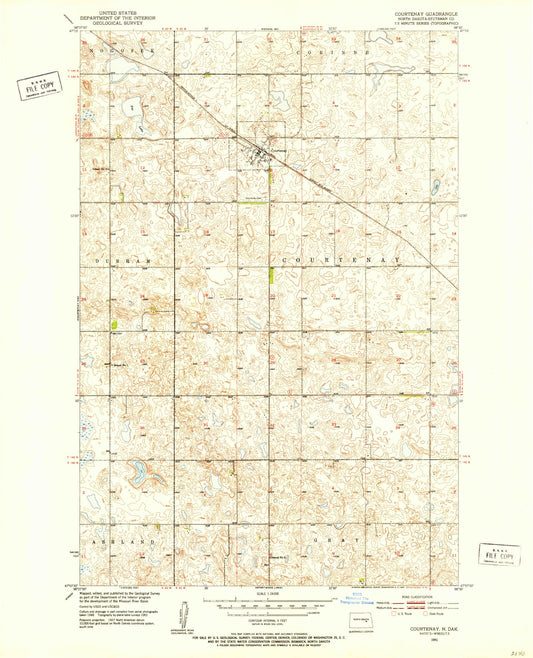 Classic USGS Courtenay North Dakota 7.5'x7.5' Topo Map Image