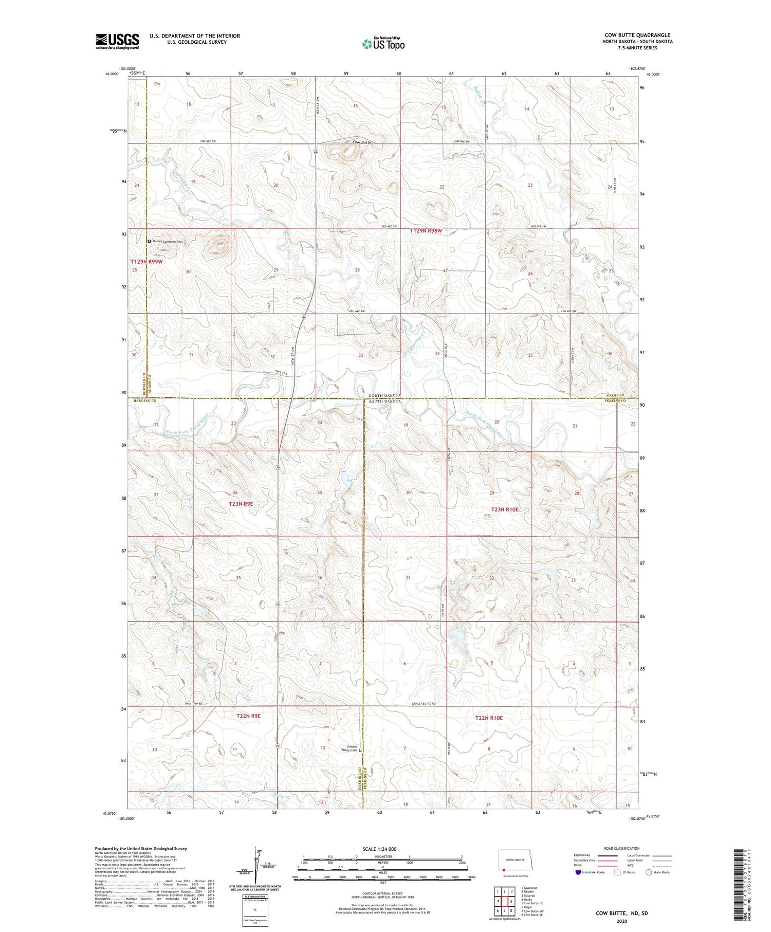 Cow Butte North Dakota US Topo Map Image