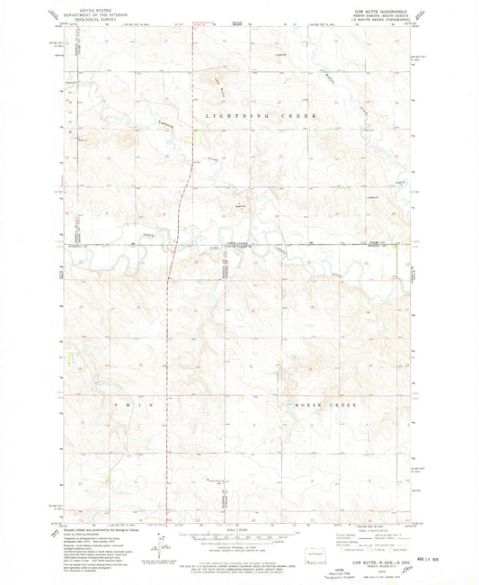 Classic USGS Cow Butte North Dakota 7.5'x7.5' Topo Map Image