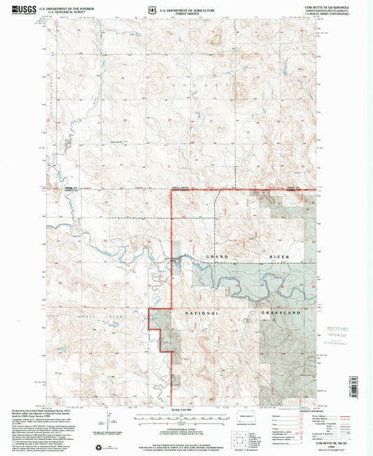 Classic USGS Cow Butte NE South Dakota 7.5'x7.5' Topo Map Image