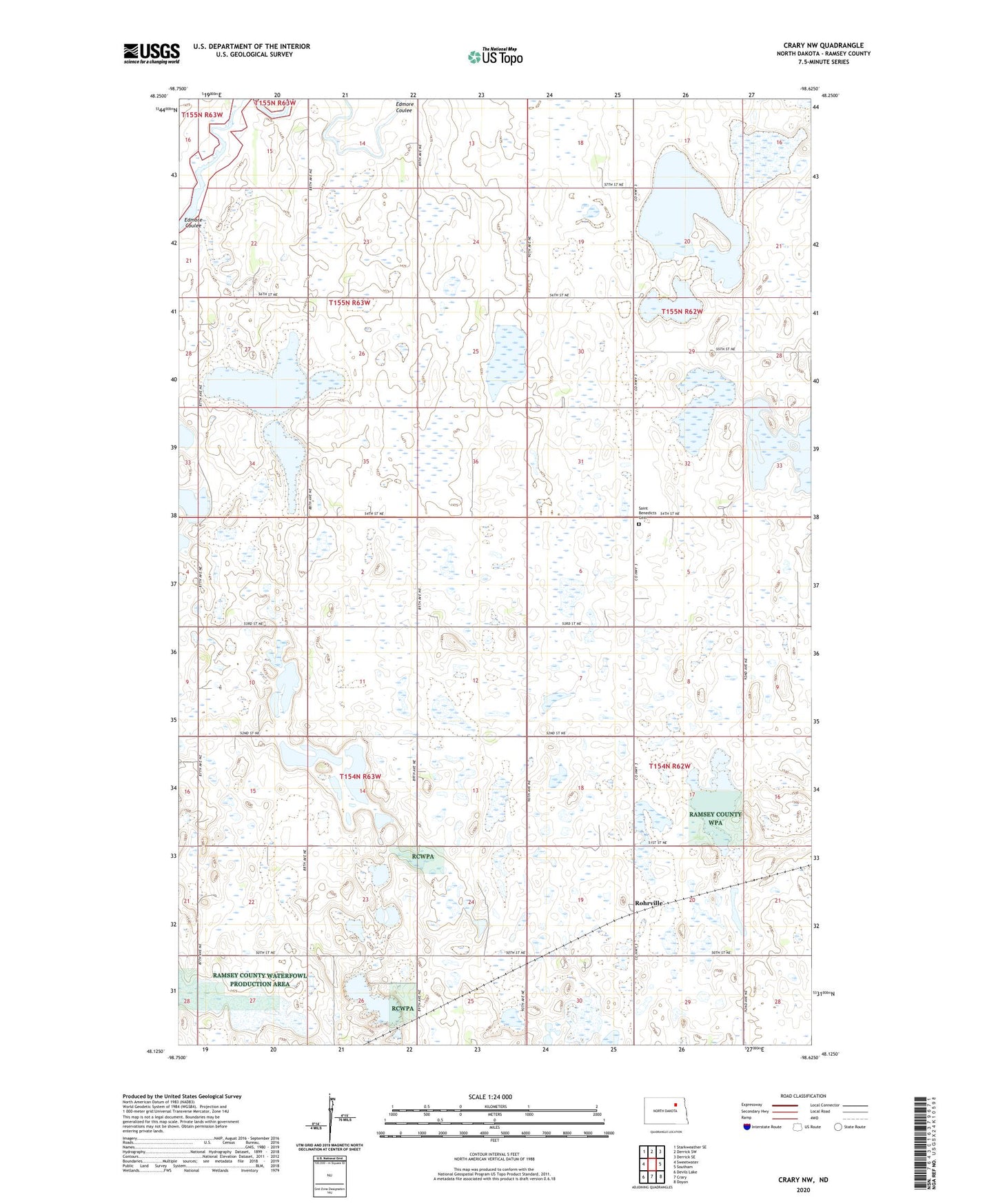 Crary NW North Dakota US Topo Map Image