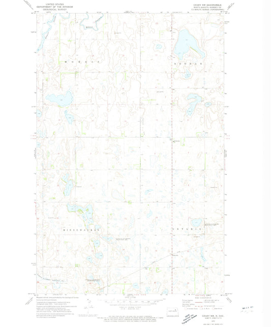 Classic USGS Crary NW North Dakota 7.5'x7.5' Topo Map Image