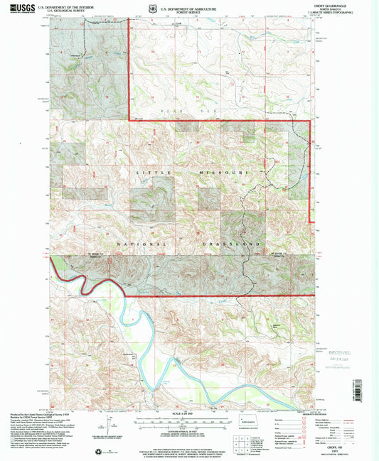 Classic USGS Croff North Dakota 7.5'x7.5' Topo Map Image