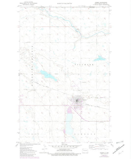 Classic USGS Crosby North Dakota 7.5'x7.5' Topo Map Image