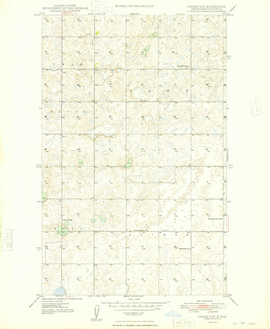 Classic USGS Crosby SW North Dakota 7.5'x7.5' Topo Map Image