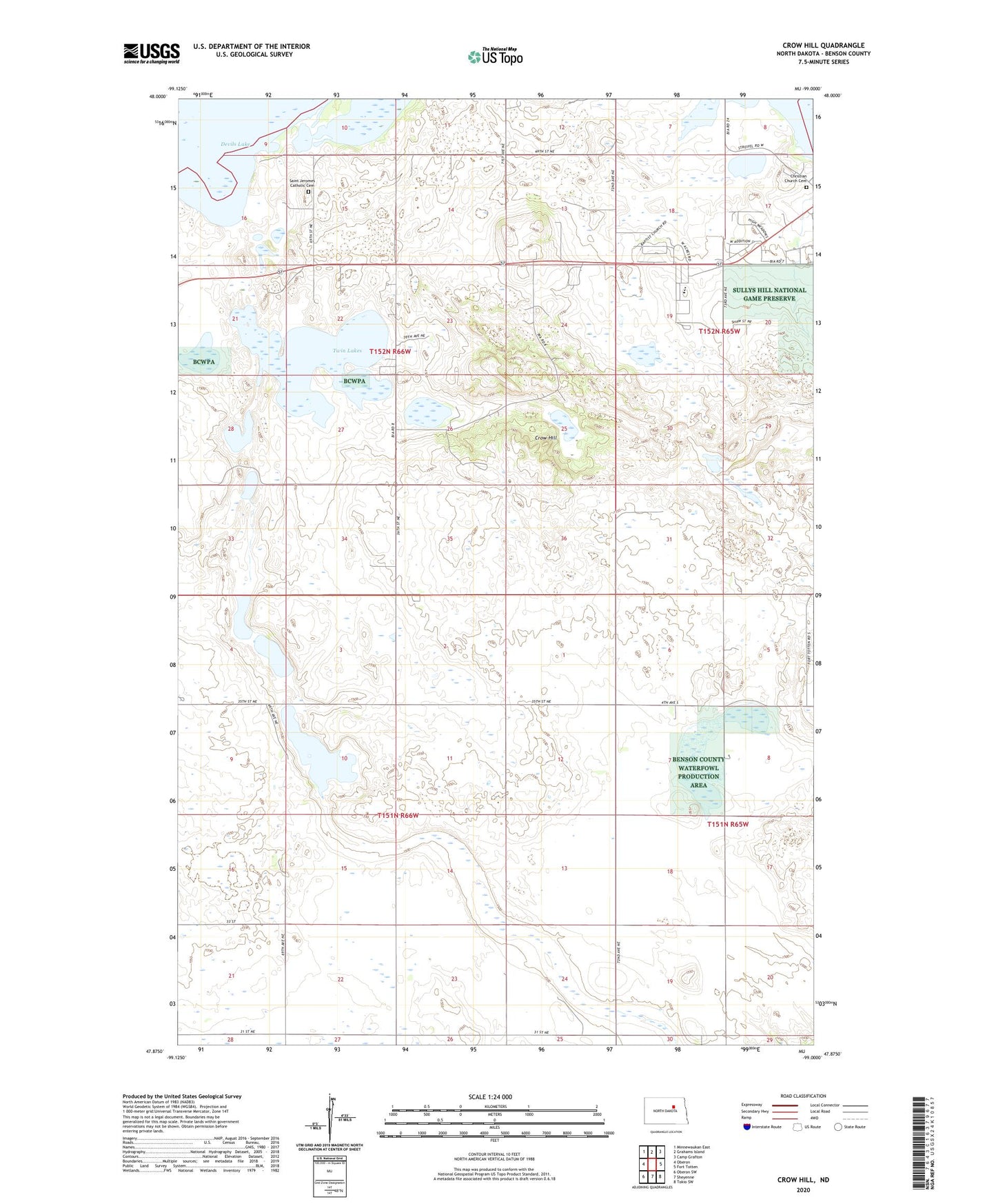 Crow Hill North Dakota US Topo Map Image